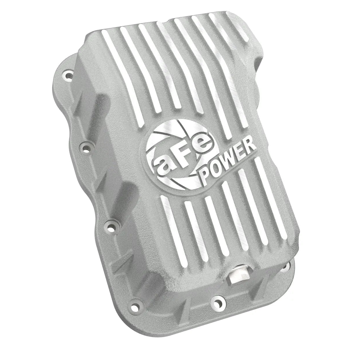 aFe POWER Pro Series Engine Oil Pan Black w/ Machined Fins Front View