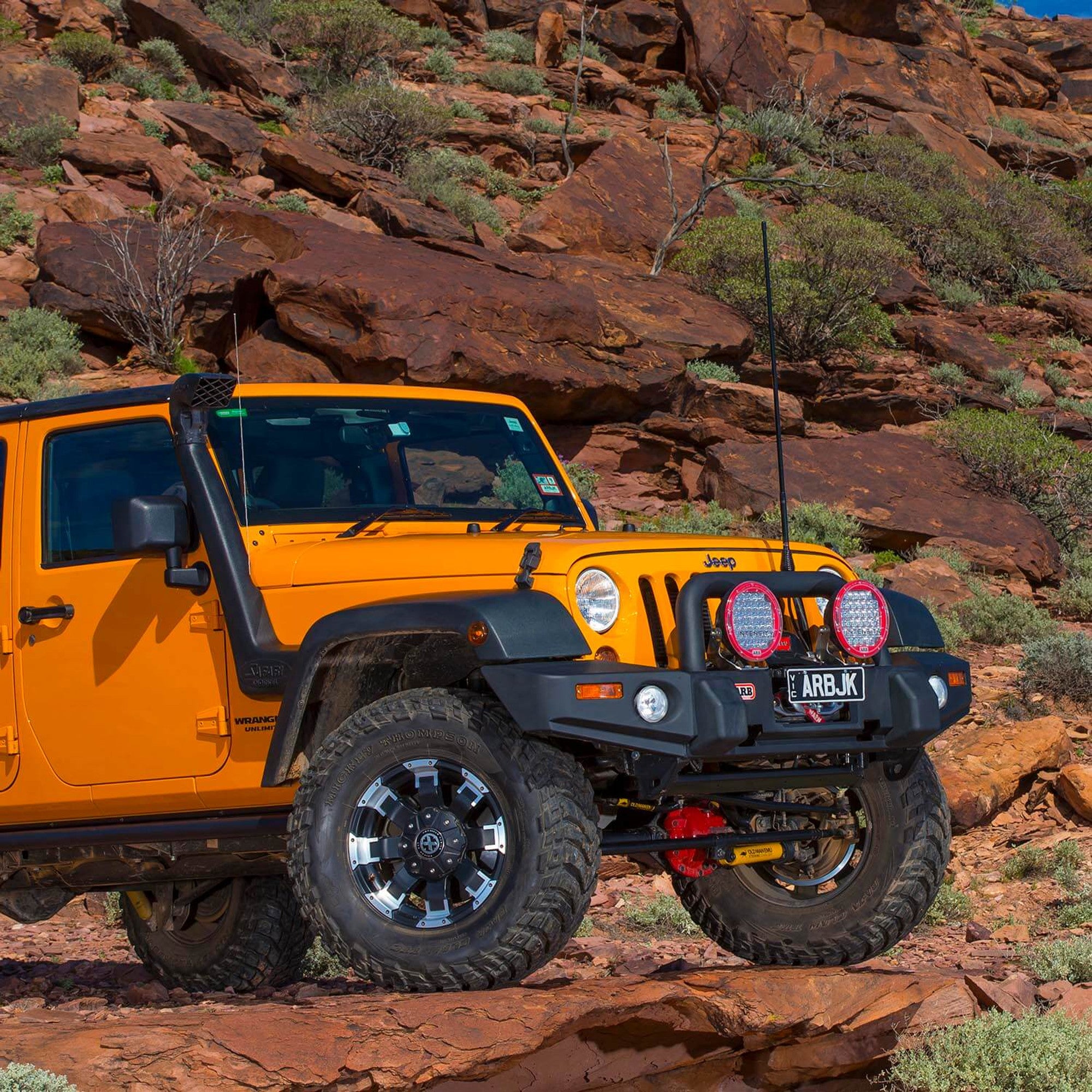 07-18 Jeep JK Wrangler Safari Snorkel Intake Kit Display on Vehicle (Side Angled View)