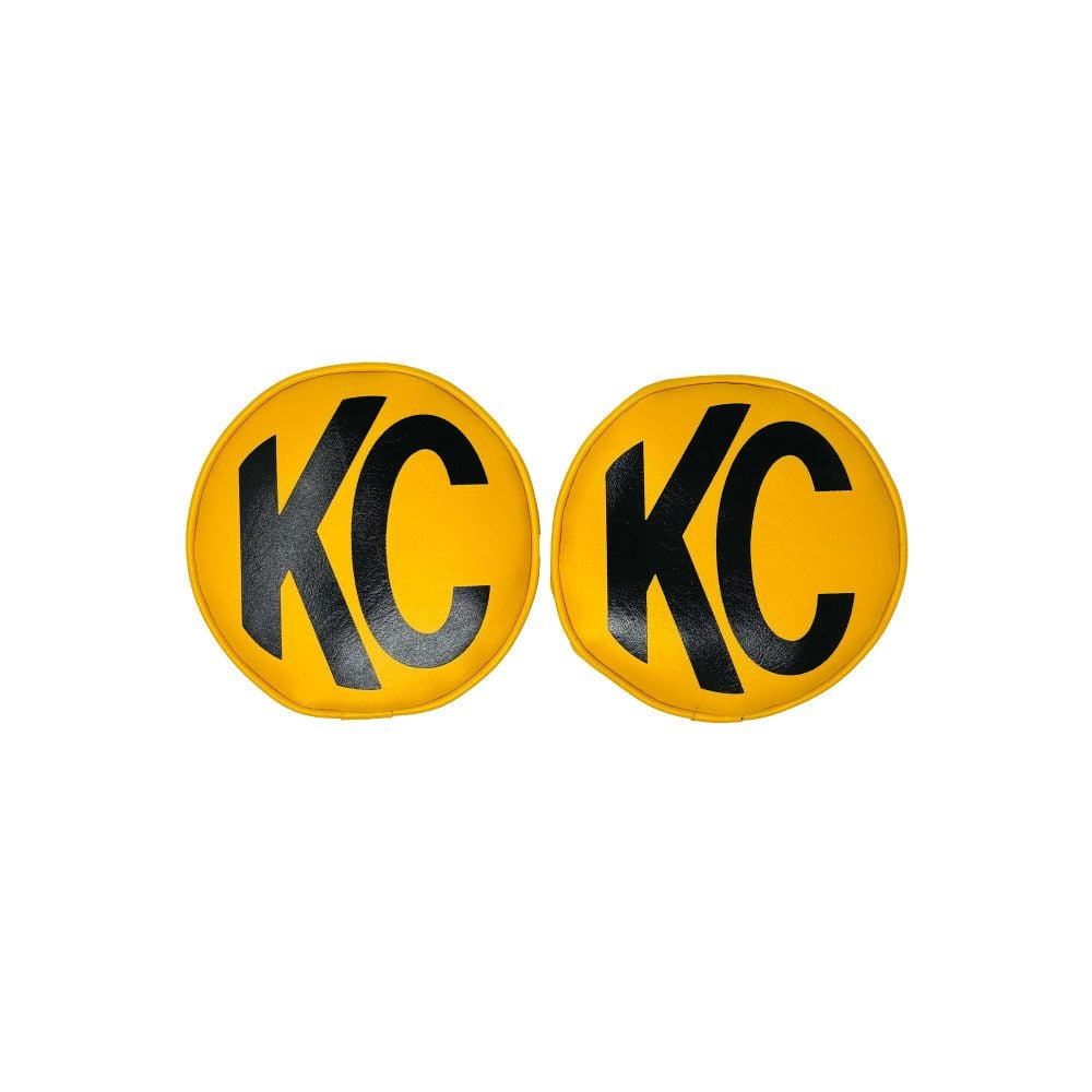 KC HiLites Cover; Retro 6" Vinyl Yellow w/ Black KC Soft (pr)