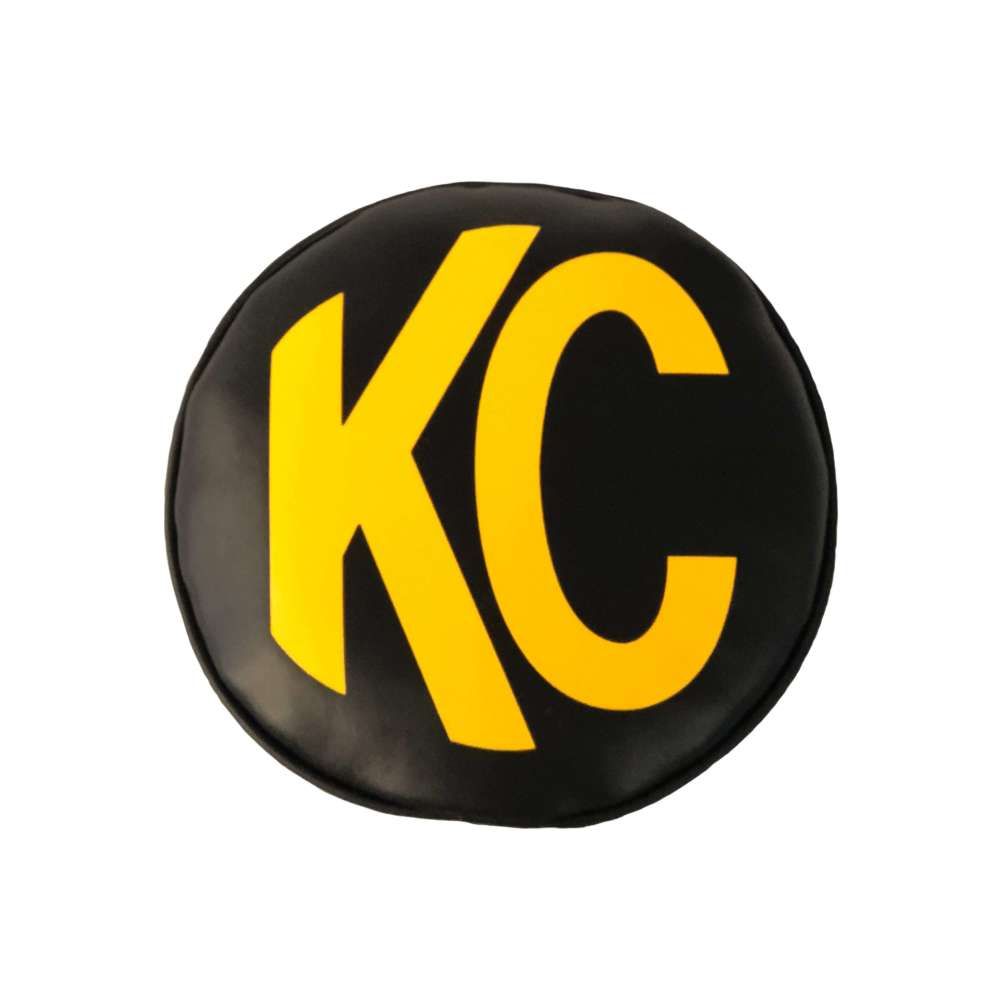 KC HiLites Cover; 6" Vinyl Black w/ Yellow KC Soft (pr)