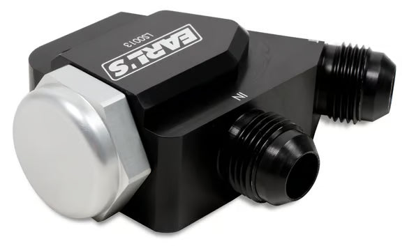 Earls LS Side Mount Oil Cooler Adapter w/ 212 degree thermostat Front View Black