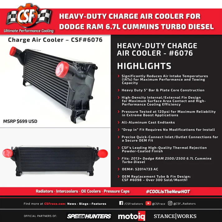 13-17 Ram 2500 / 3500 6.7L Cummins Turbo Diesel Heavy Duty Intercooler
