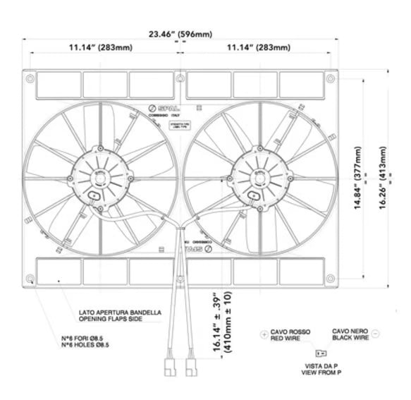 SPAL® Dual 11.00" Inch Electric Fan Puller Style High Performance 2720 CFM 5 Paddle Style blades Front View