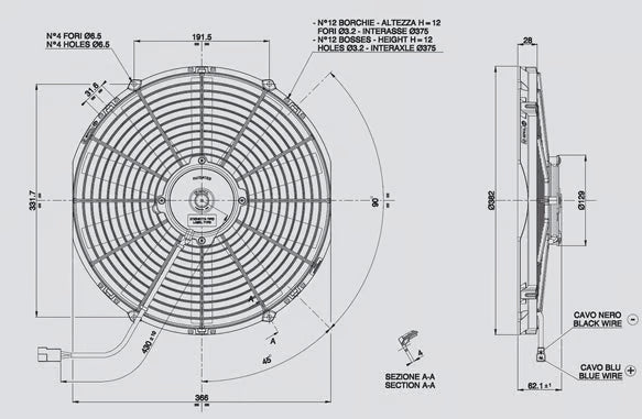 SPAL® 14.00" Inch Electric Fan Puller Style Medium Profile 1274 CFM 10 Straight Style blades Front View