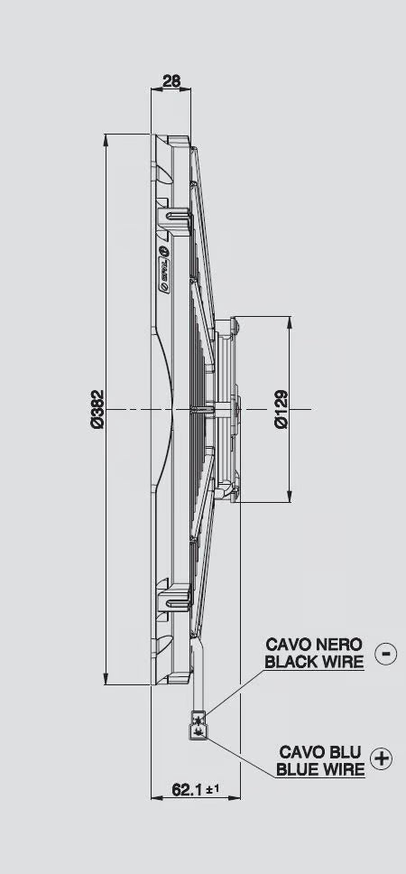 SPAL® 14.00" Inch Electric Fan Puller Style Low Profile 1038 CFM 10 Straight Style blades Side View