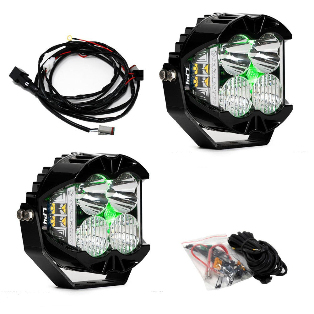 LP4 Pro, Pair Driving/Combo LED, Green Backlight Baja Designs Display of Included Parts 