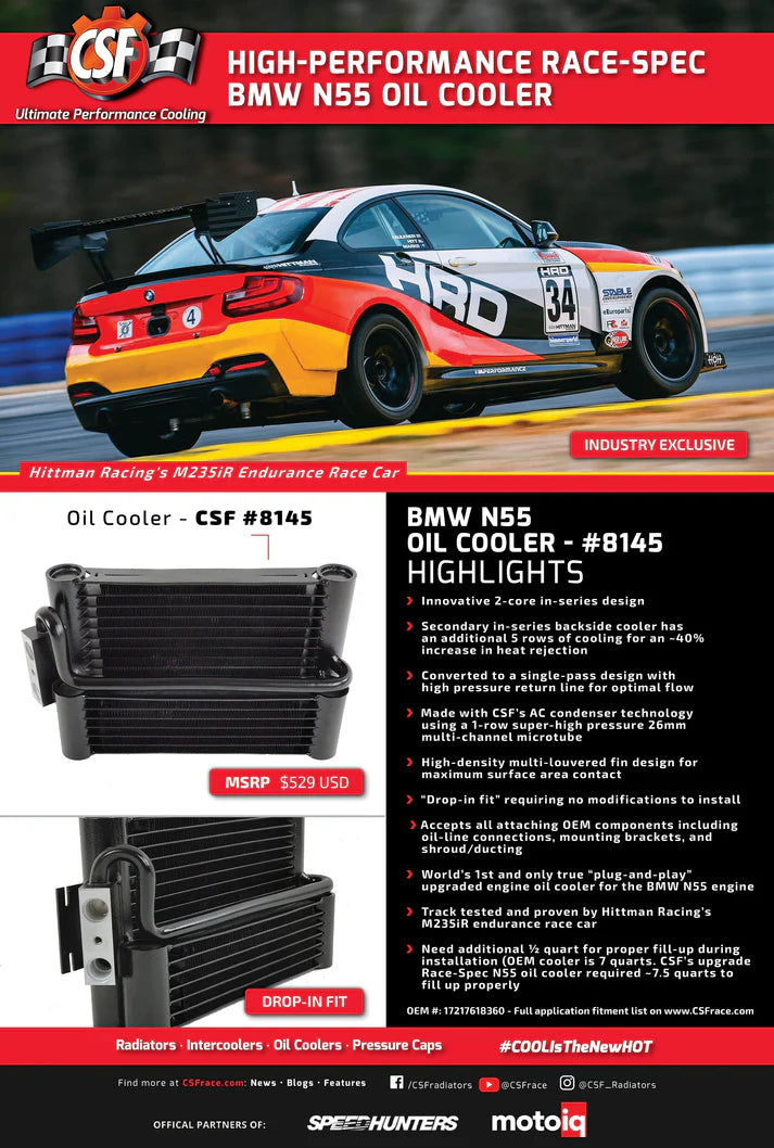 BMW F3X / F2X (N55) Race-Spec Oil Cooler