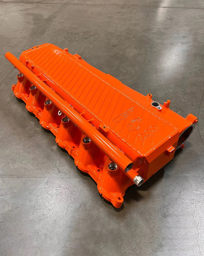 A90 Supra / BMW B58 Charge-Air Cooler Manifold Front View Orange