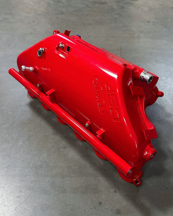 BMW S58 "Level-Up" Charge Air Cooler Manifold Front View Red