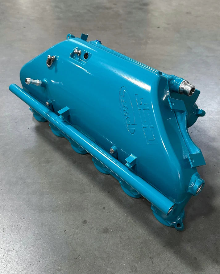 BMW S58 "Level-Up" Charge Air Cooler Manifold Front View Blue