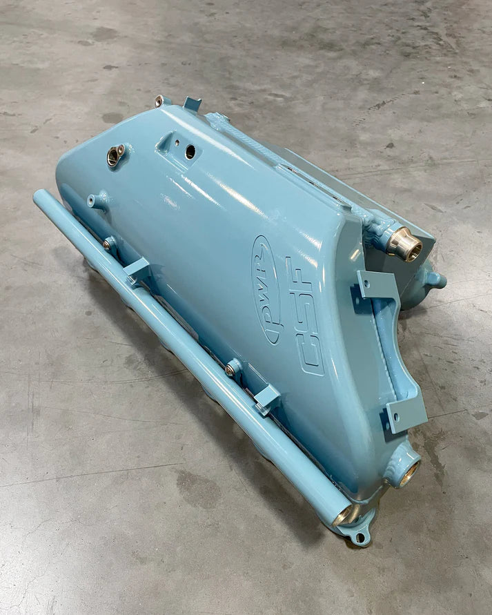 BMW S58 "Level-Up" Charge Air Cooler Manifold Front View Blue