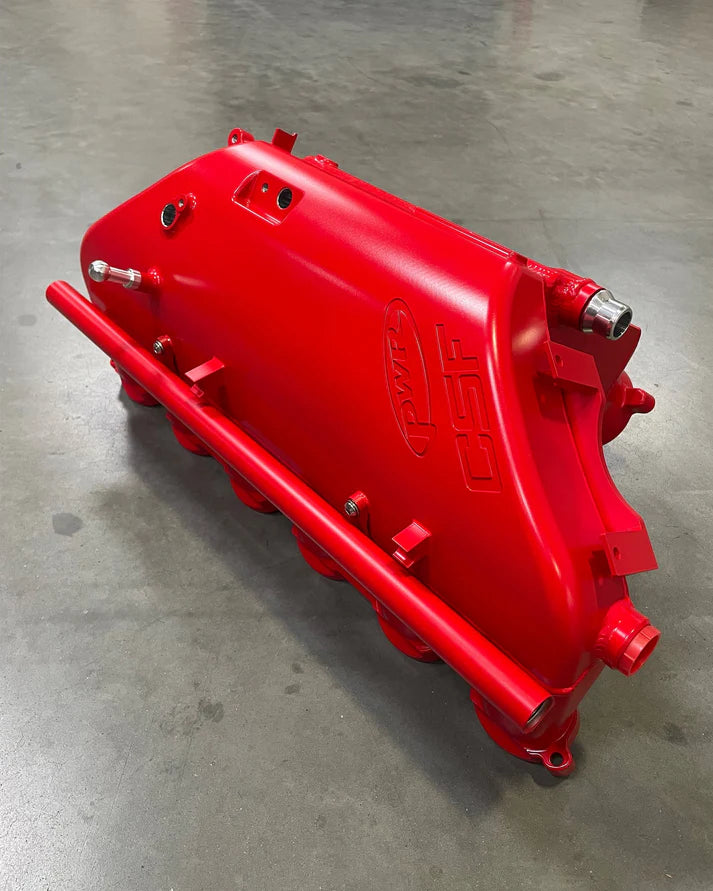 BMW S58 "Level-Up" Charge Air Cooler Manifold Front View Red