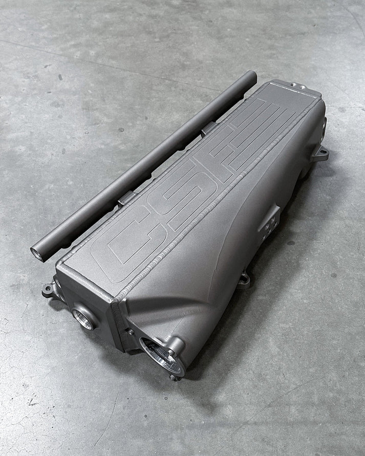 BMW Gen 2 B58 Race X Charge Air Cooler Manifold Front View Grey