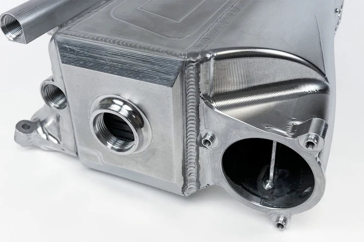 BMW Gen 2 B58 Race X Charge Air Cooler Manifold - Raw Billet Front View