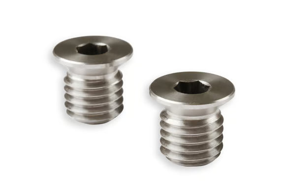 Earl's Fits GM LT Gen-V Engines (2014 & up), M12 x 1.75 w/ Tapered Seat - Set of (2) Plugs - Stainless Steel Front View Silver