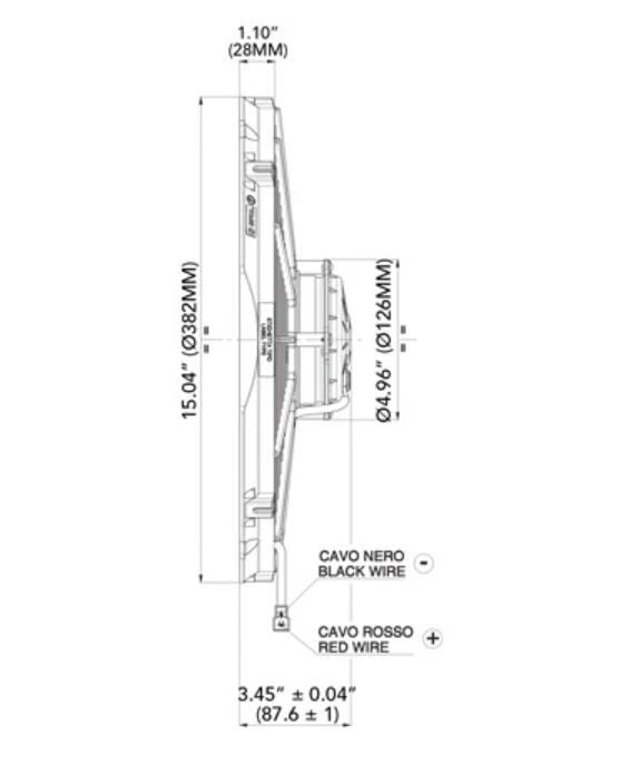 SPAL Electric 14.00" Fan Puller Style High Performance 1864CFM 10-blade curved style blade Side View