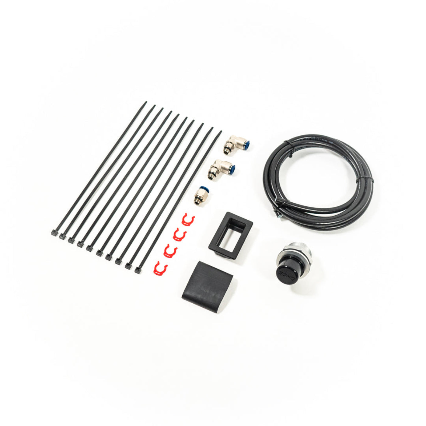 SDHQ Built 7.5' Bulkhead Air Chuck Mounting Kit display of included parts 