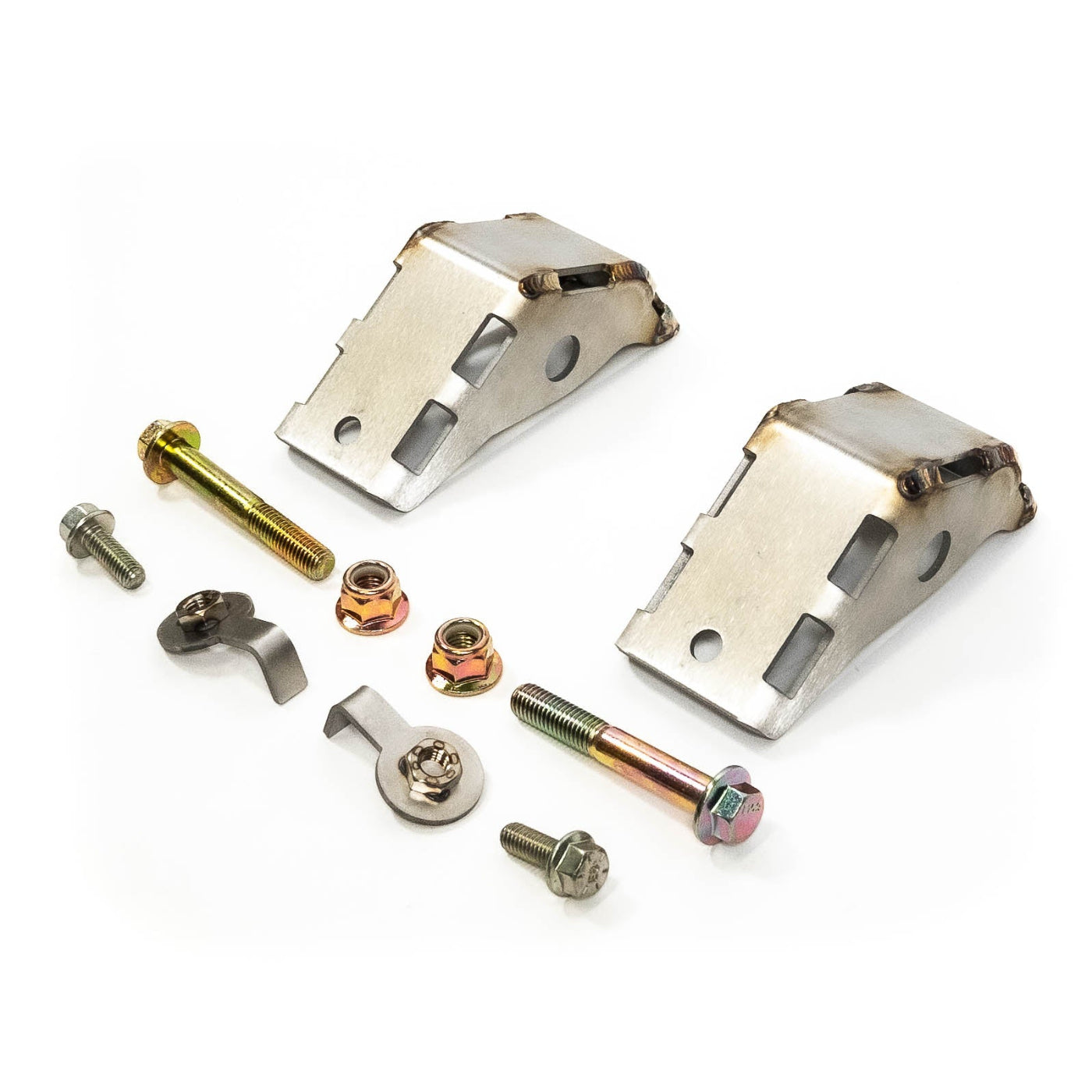 2019-2025 Chevy/GMC 1500 SDHQ Built Rear Shock Guards display of included parts and hardware 