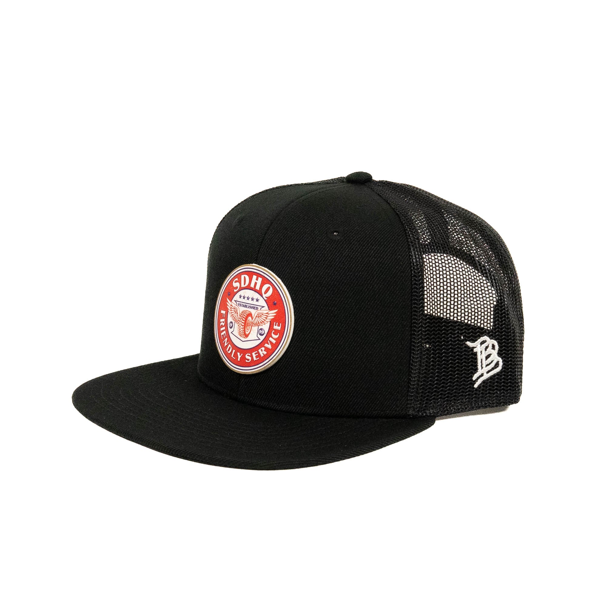 Flat Bill Trucker Hat w/ PVC Friendly Service Patch