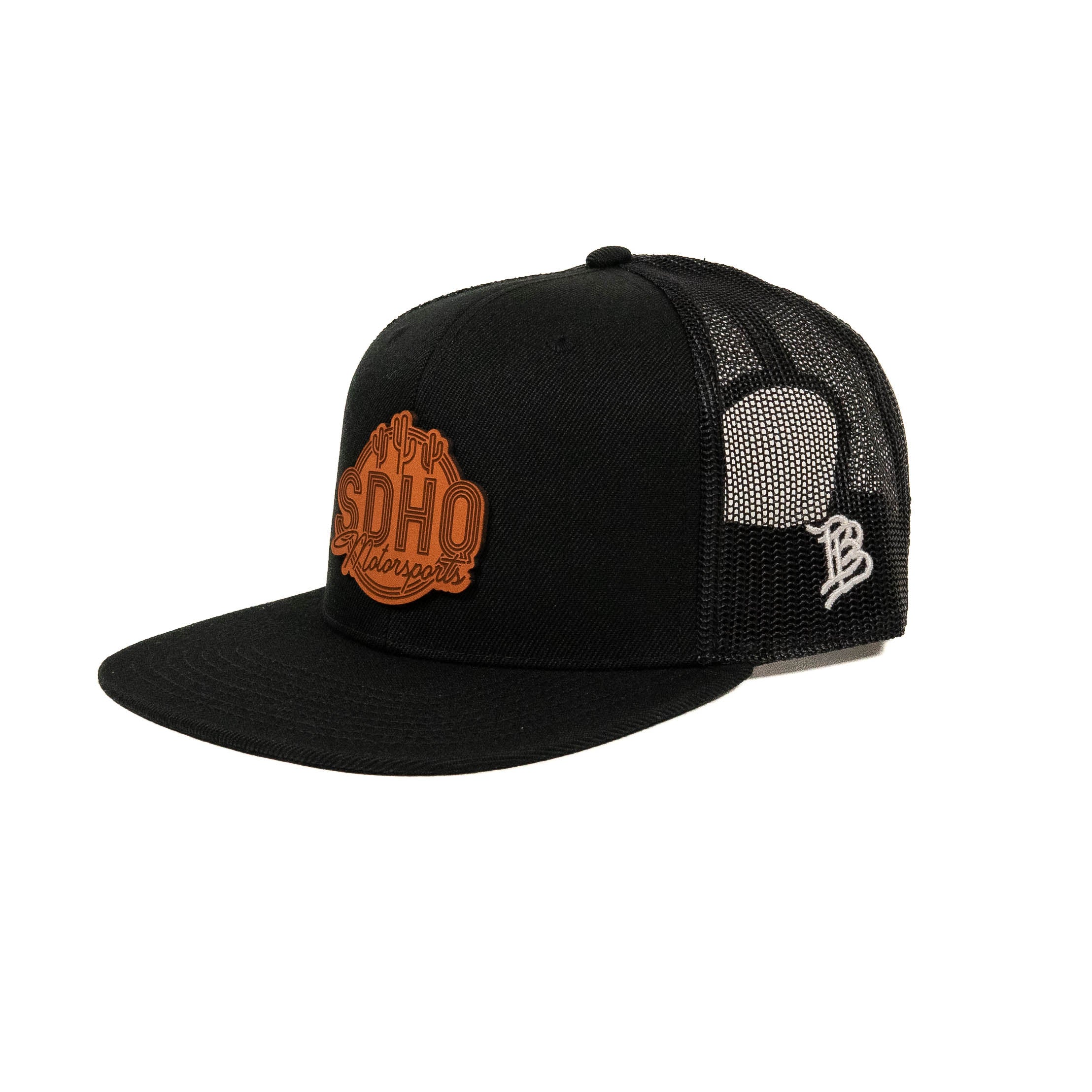 Flat Bill Trucker Hat w/ Leather SDHQ Motorsports Patch