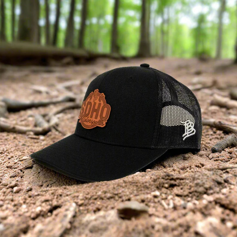 Curved Bill Trucker Hat w/ Leather SDHQ Motorsports Patch