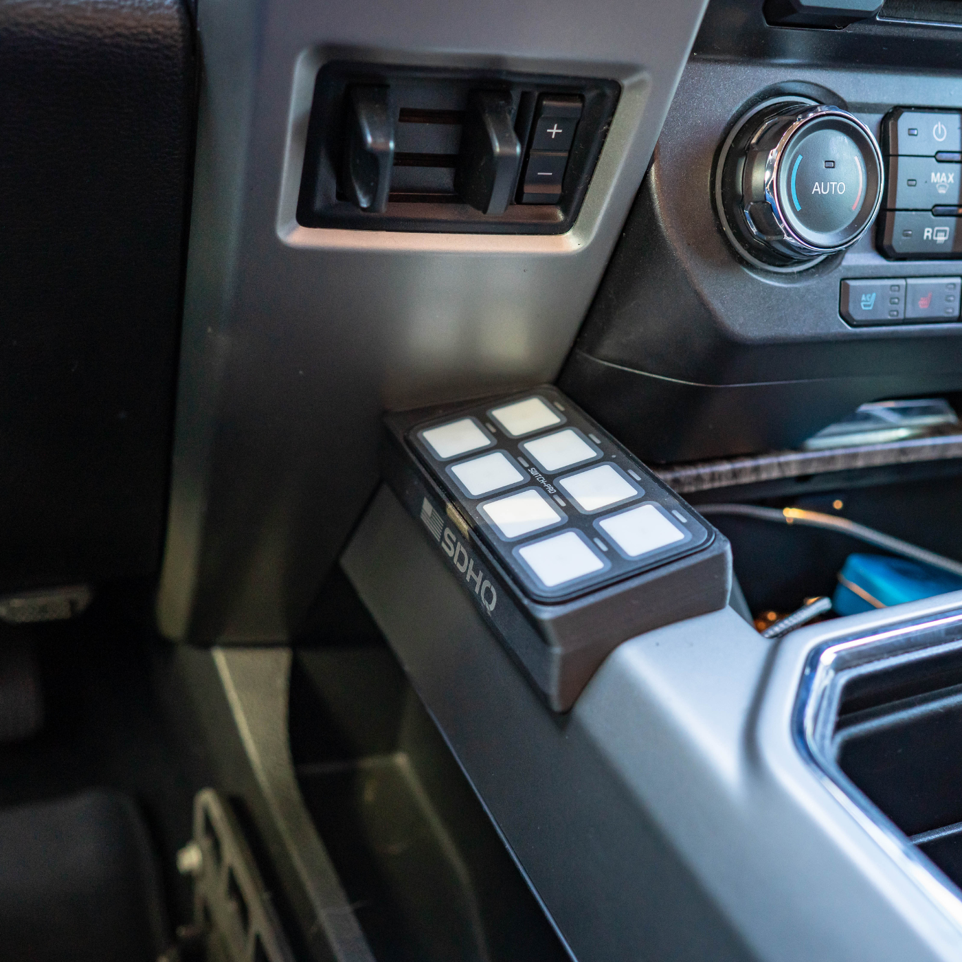 '21-24 Ford F-150 SDHQ Built Switch-Pros SP-9100 Flow Through Center Console Keypad Mount Right Hand Side installed 