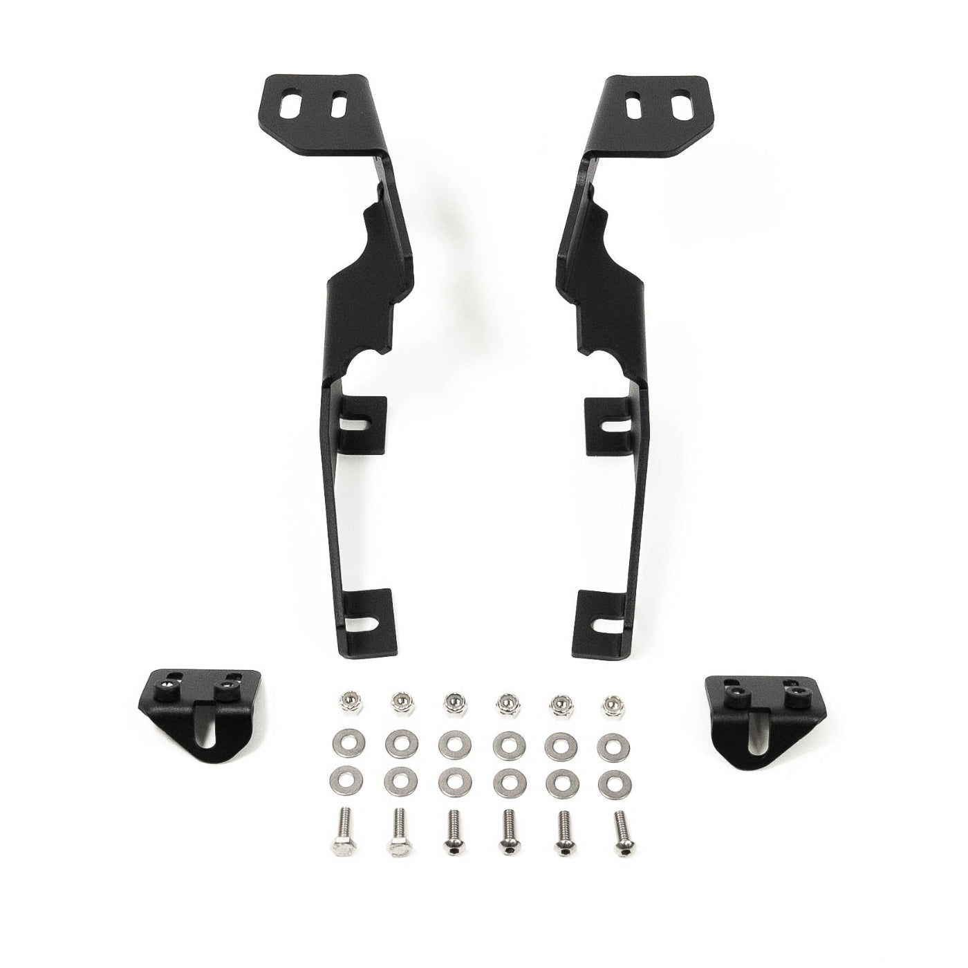'23-26 FORD SUPER DUTY SDHQ BUILT A-PILLAR LIGHT MOUNTS display of included parts and hardware  