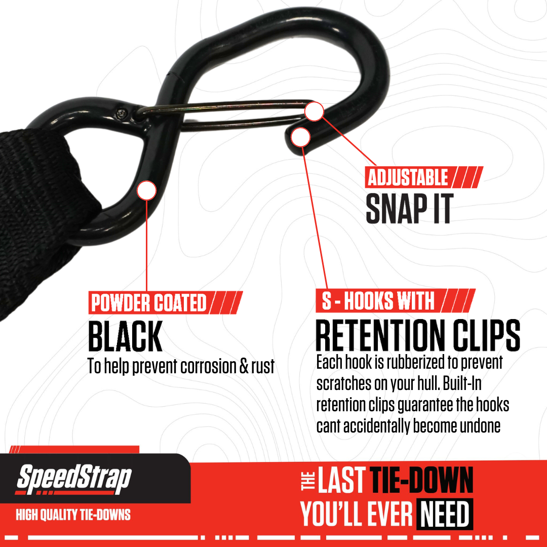 2” x 4’ Marine Transom Tie-Down Straps with Snap S-Hooks (2 Pack)
