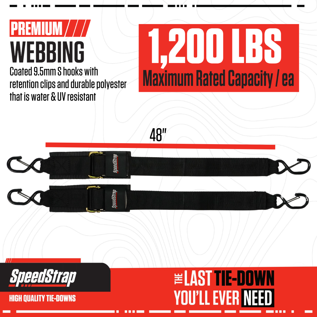 2” x 4’ Marine Transom Tie-Down Straps with Snap S-Hooks (2 Pack)