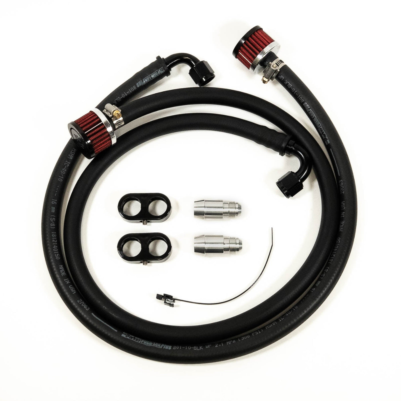 '08-21 Lexus LX570 SDHQ Built Secondary Air Pump Intake Relocation Kit display of included parts 