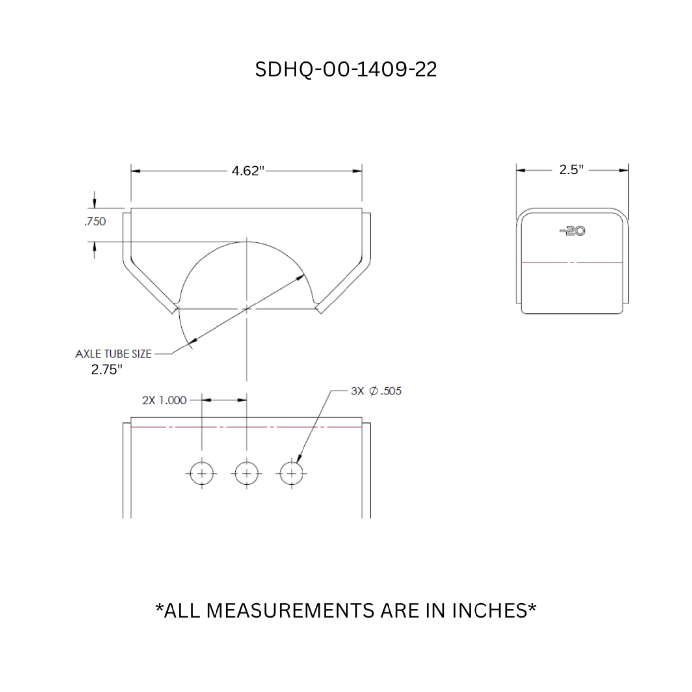 SDHQ Built Leaf Spring Perch Kit | 2.5" Leaf Spring Width, 2.75" Axle diagram