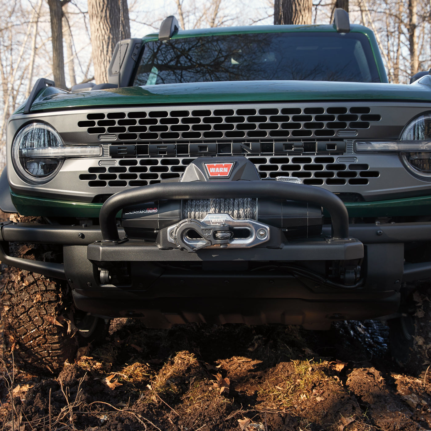 FORD PERFORMANCE PARTS BY WARN® BRONCO WINCH KIT Close-up Display on Vehicle 