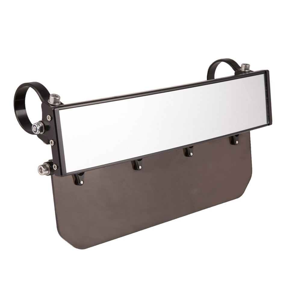 12″ Wide Panoramic Rearview Mirror with Folding Sun Visor – Solid Black Shield
