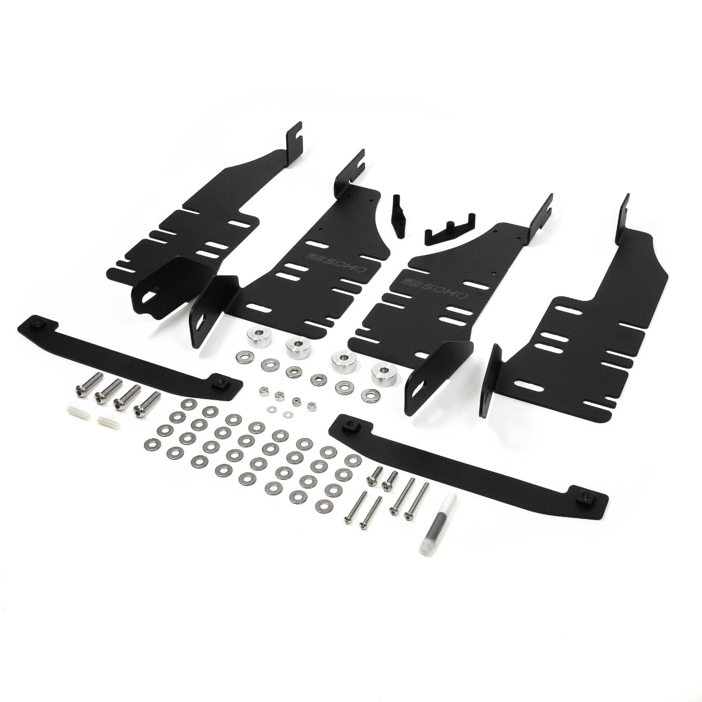 2025 Ram 1500 RHO SDHQ Built Behind the Grille LED Light Bar Mount display of included parts and hardware 