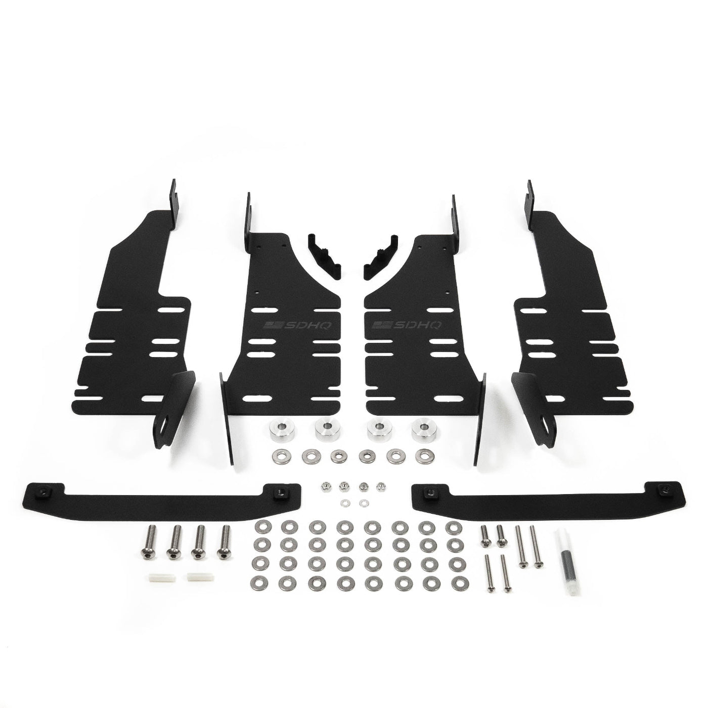 2025 Ram 1500 RHO SDHQ Built Behind the Grille LED Light Bar Mount display of included parts and hardware 