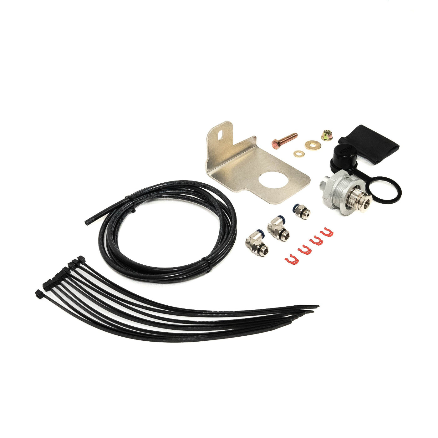 SDHQ Built '24+ Ranger Raptor Air Chuck and Switch Mount Kit display of included parts and hardware 