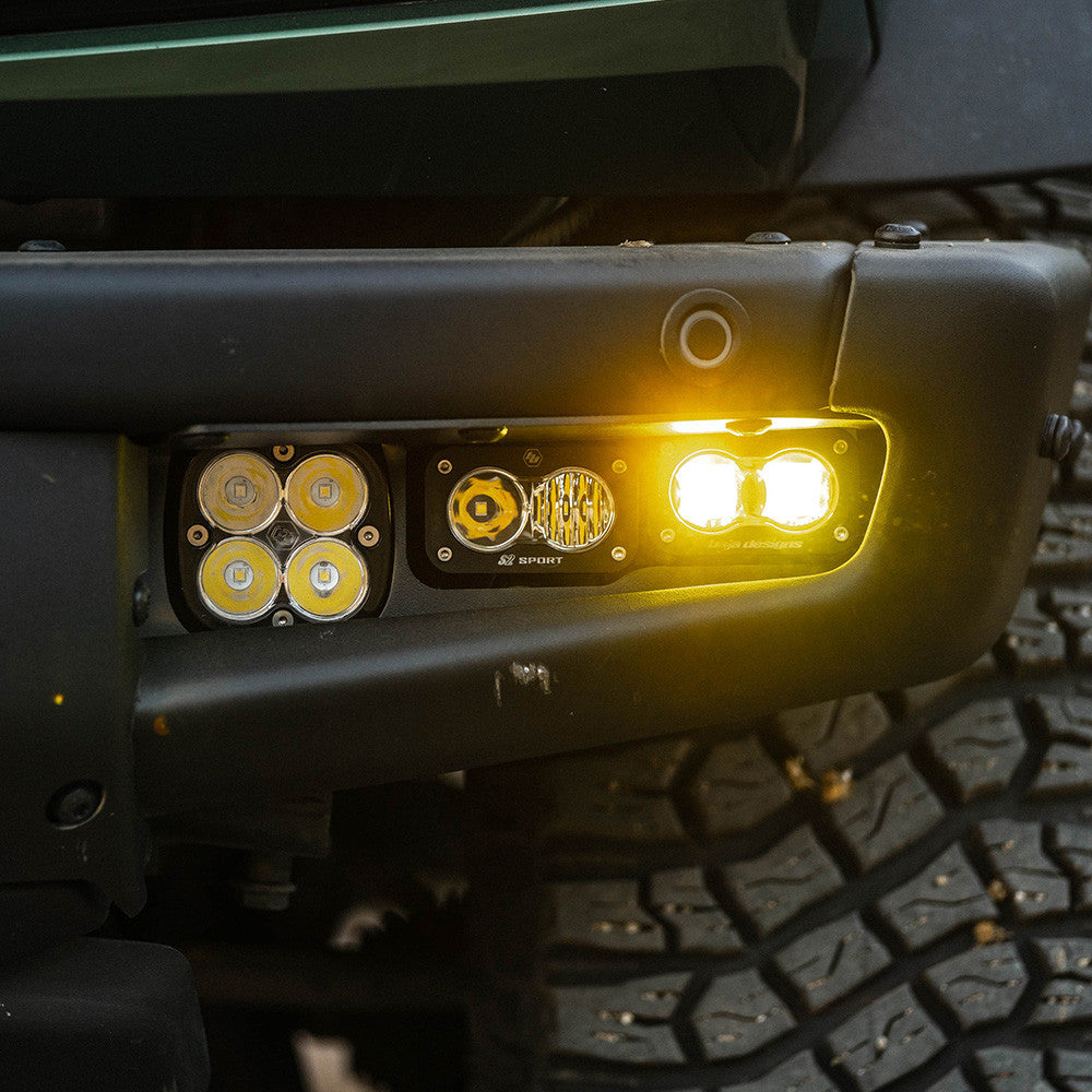 2021+ Ford Bronco S2 SAE “Sportsmen” Fog Pocket Light Kit Amber Upfitter Wiring close-up