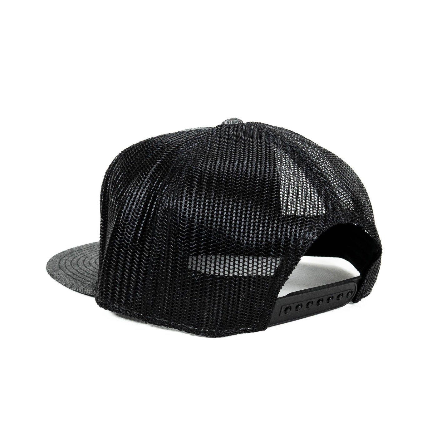 SDHQ Motorsports Flat Bill Trucker Hat | Charcoal Grey with Embossed Leather Patch