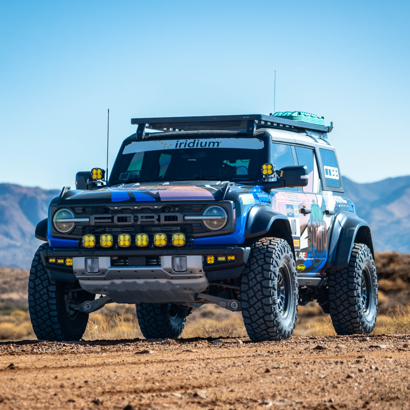 SDHQ Bronco Raptor Patch with Two SDHQ Motorsports Neon Sign Stickers