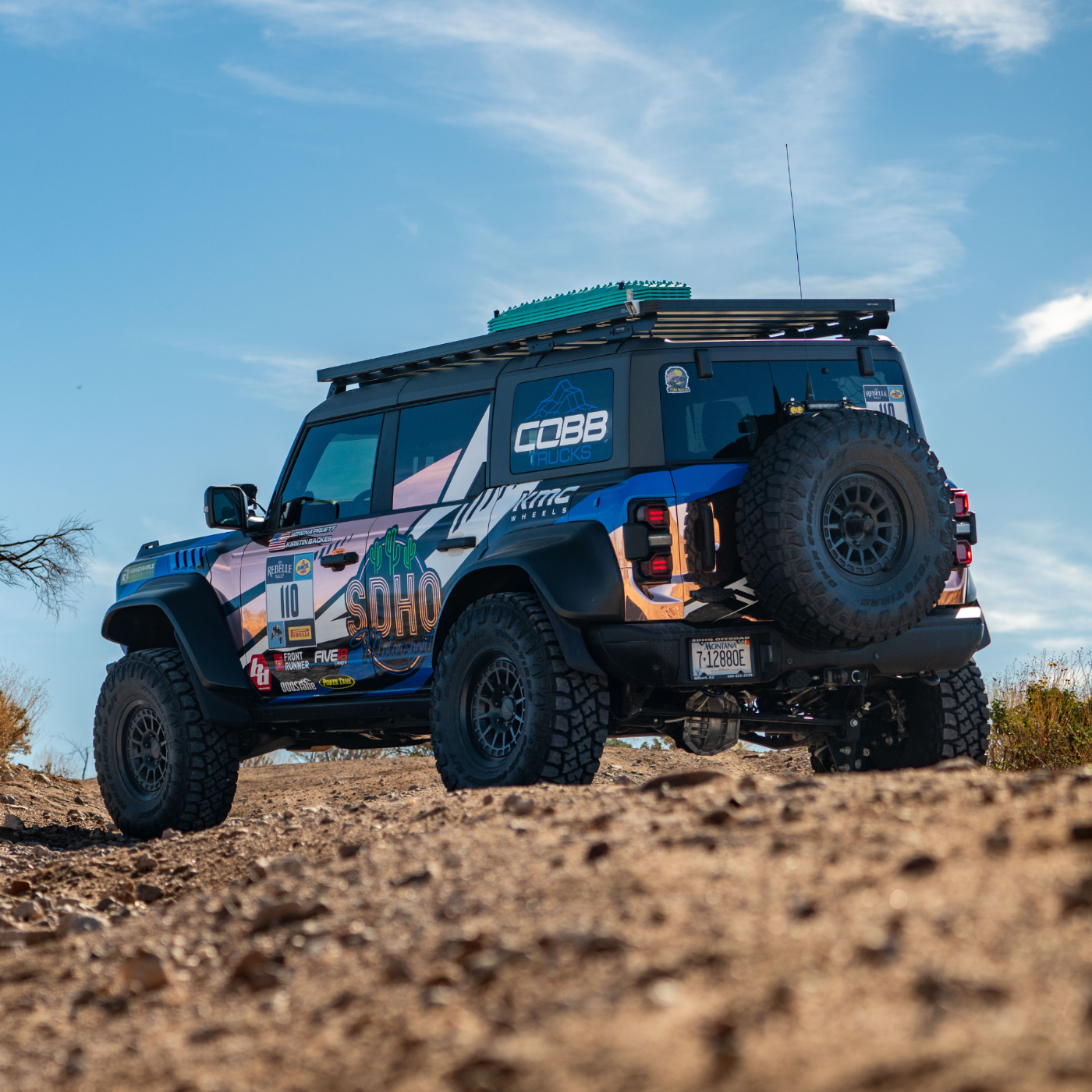 SDHQ Bronco Raptor Patch with Two SDHQ Motorsports Neon Sign Stickers