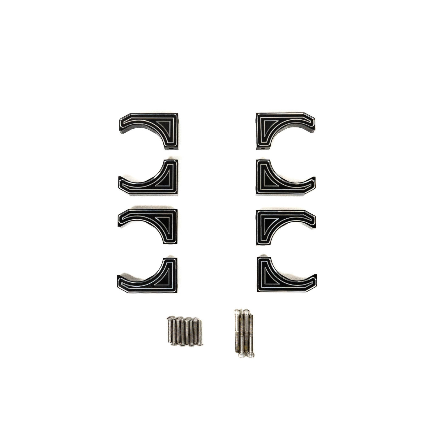 SDHQ Built Billet Reservoir Mounts display of included parts and hardware 