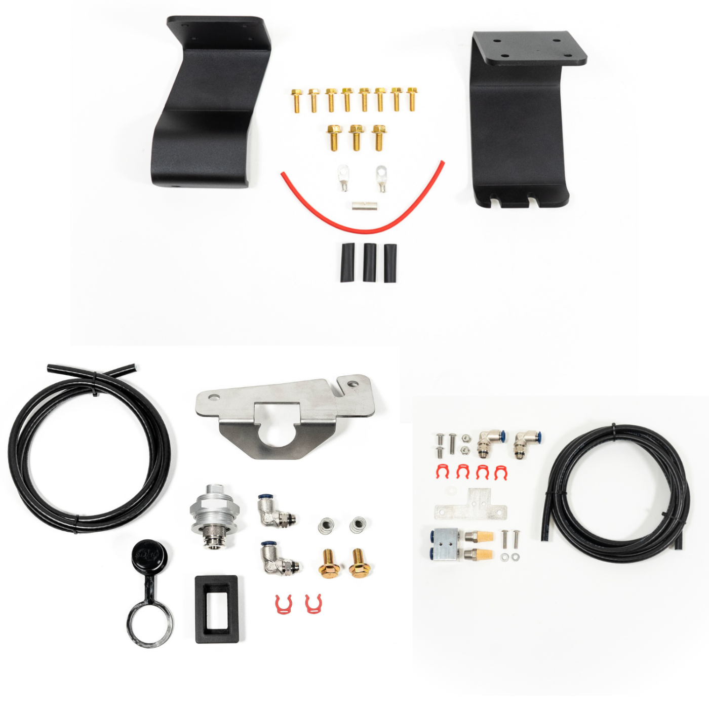 SDHQ Built '23-25 Sequoia ARB Twin Compressor Mounting Kit display of included parts and hardware 