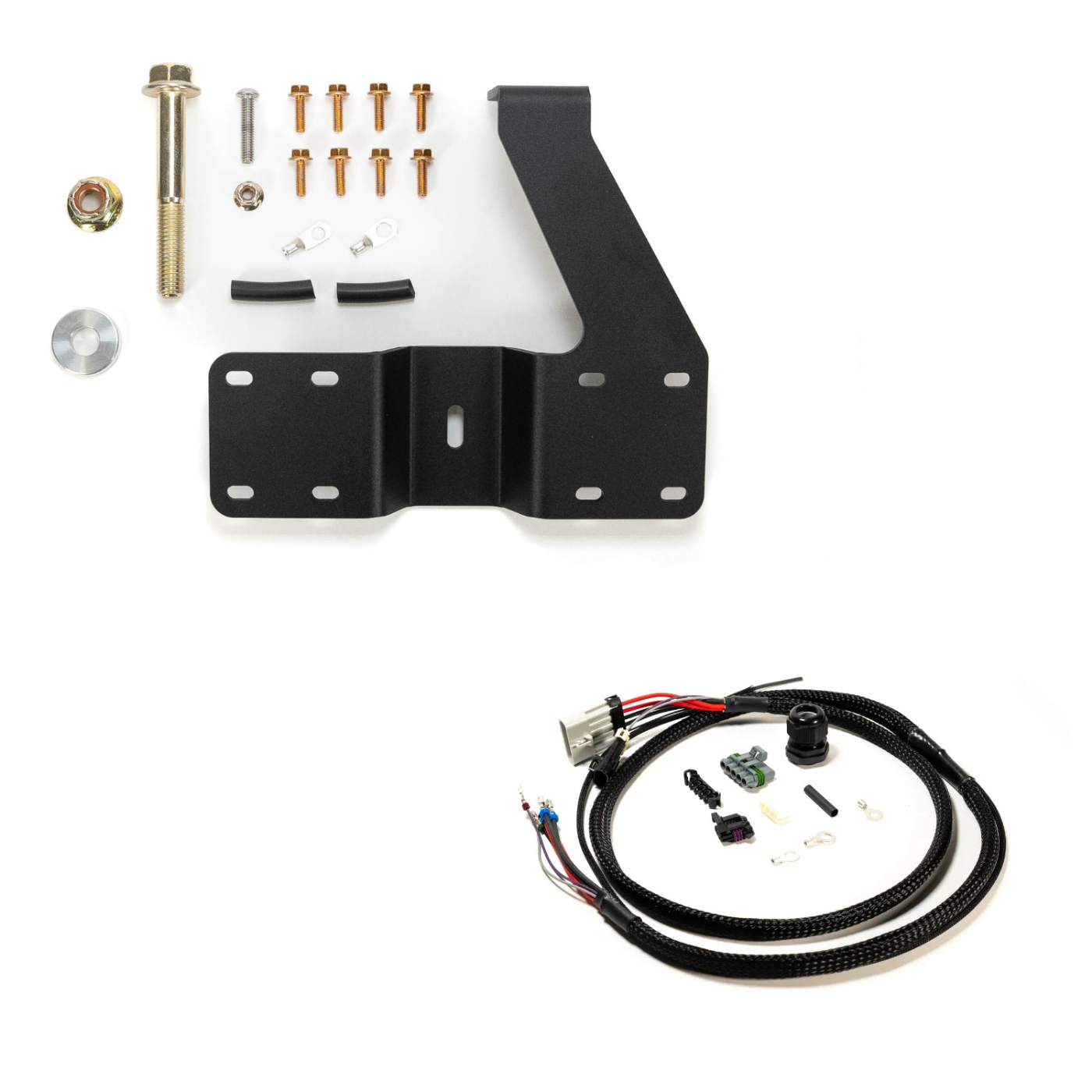 SDHQ Built '24 Tacoma Air Compressor Mount Kit display of included parts
