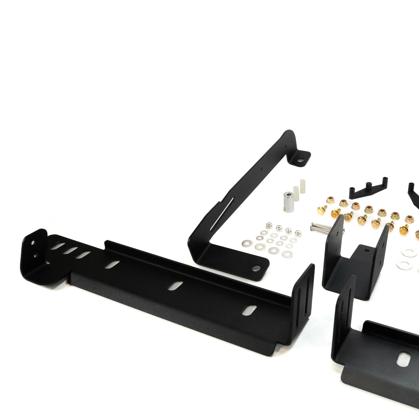 SDHQ Built '24-25 Tacoma Behind The Grille Pod Light Mounting Kit display of included parts and hardware 