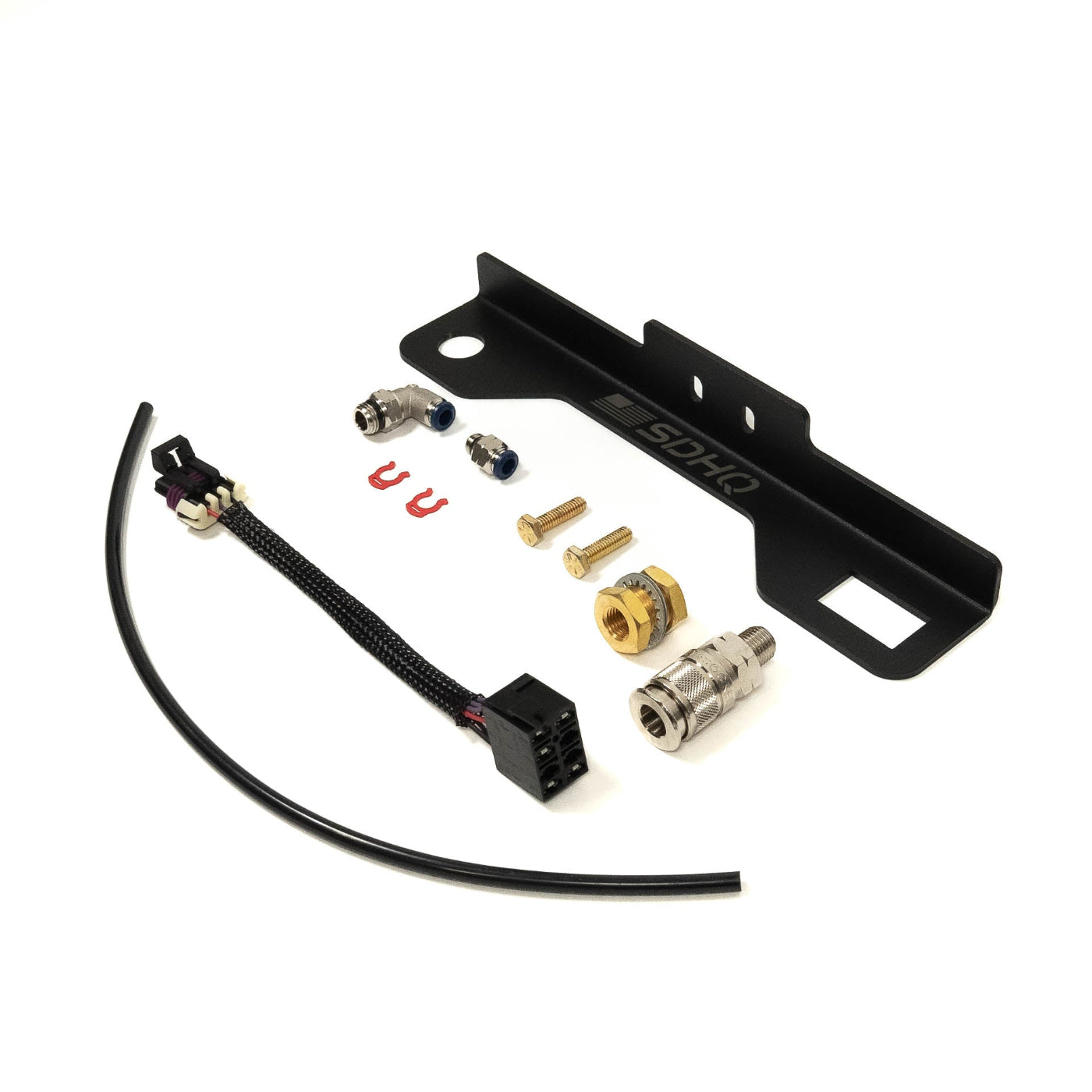 2022-2024 SDHQ Built Tundra Crewmax Air Chuck and Switch Mount Kit display of included parts and hardware 