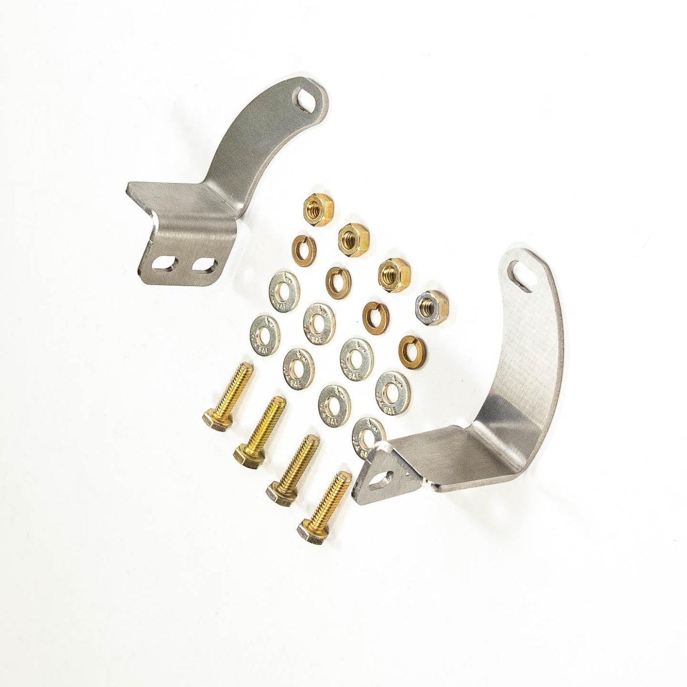 SDHQ Built '22-24 Tundra Hidden Winch Mount 20" Light Bar Mounting Bracket Kit display of included parts and hardware 