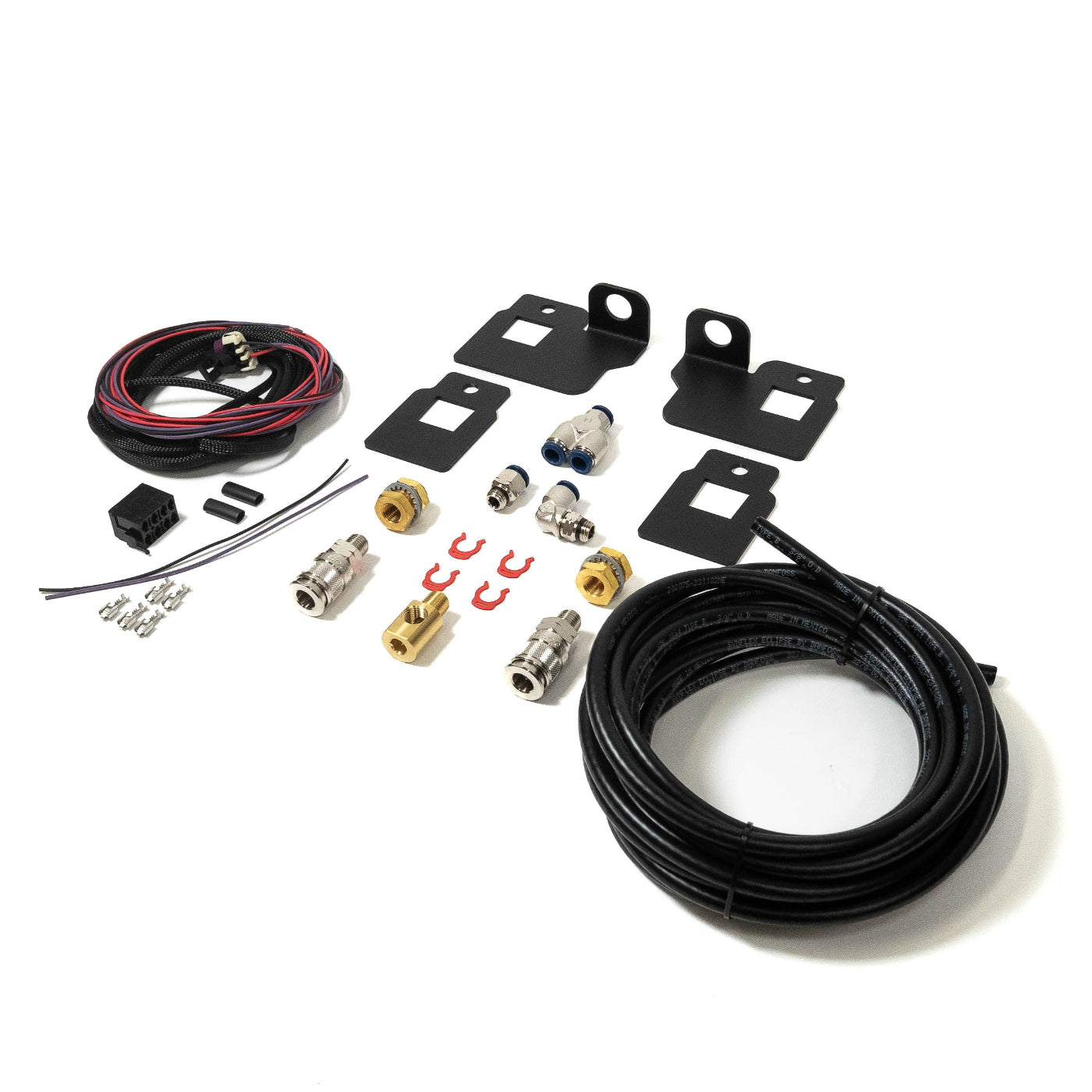 2022-2024 Tundra SDHQ Built Remote Air Chuck and Switch Mounting Kit display of included parts and hardware 