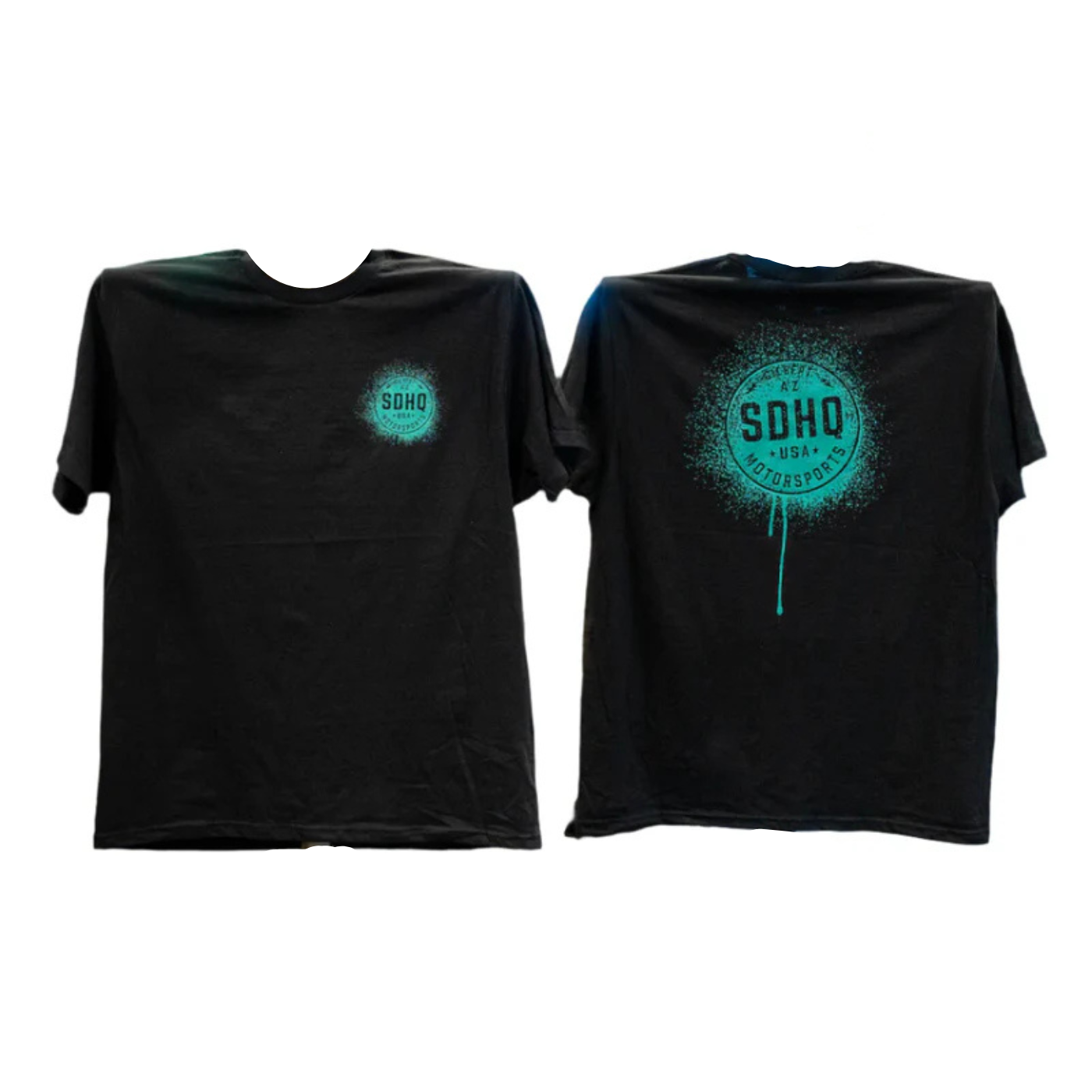 SDHQ Motorsports Splatter T-Shirt (Teal Logo)