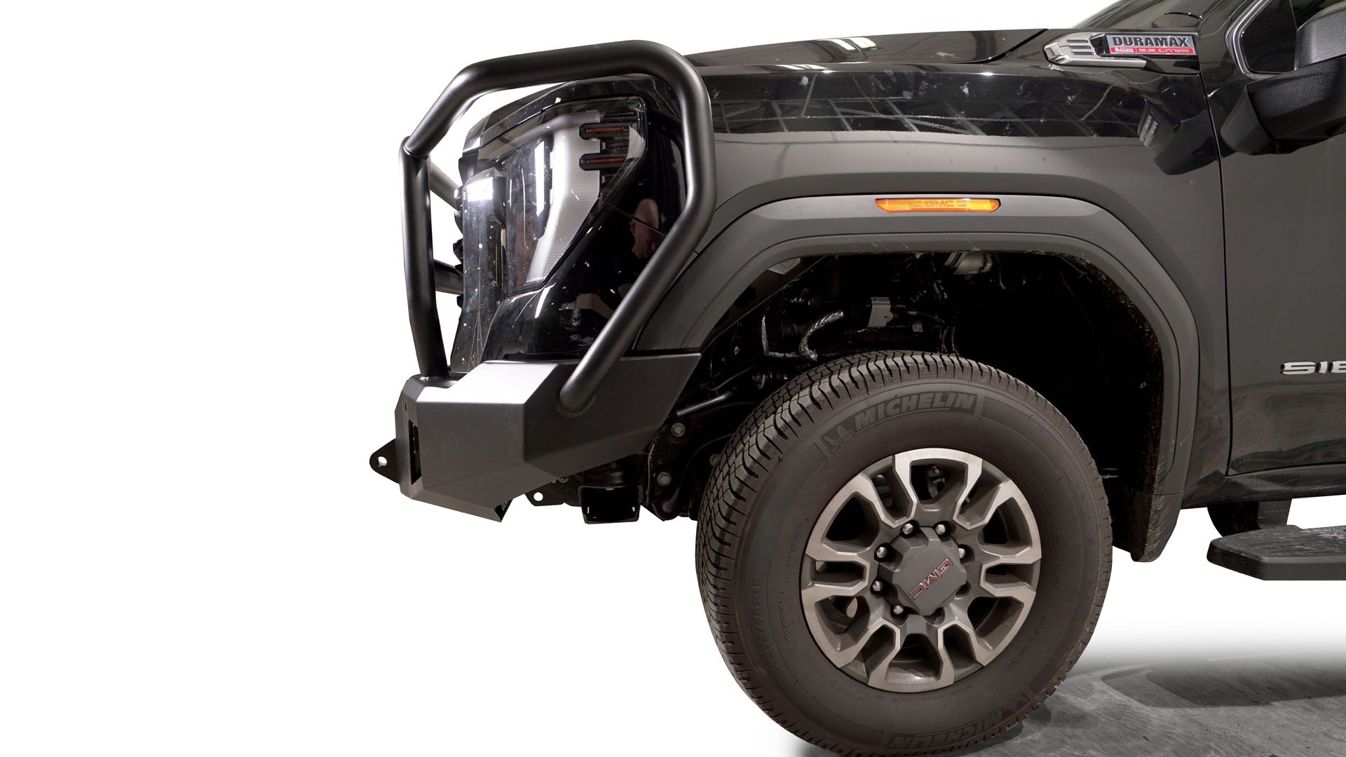 '24+ GMC 2500/3500 New Premium Winch Bumper Display on Vehicle (Side View)