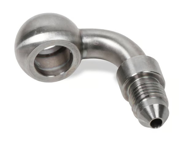 Earl's Banjo Adapter - Long Style 3 AN Male to 3/8" or 10mm - 90 Degree - Long Style - Stainless Steel